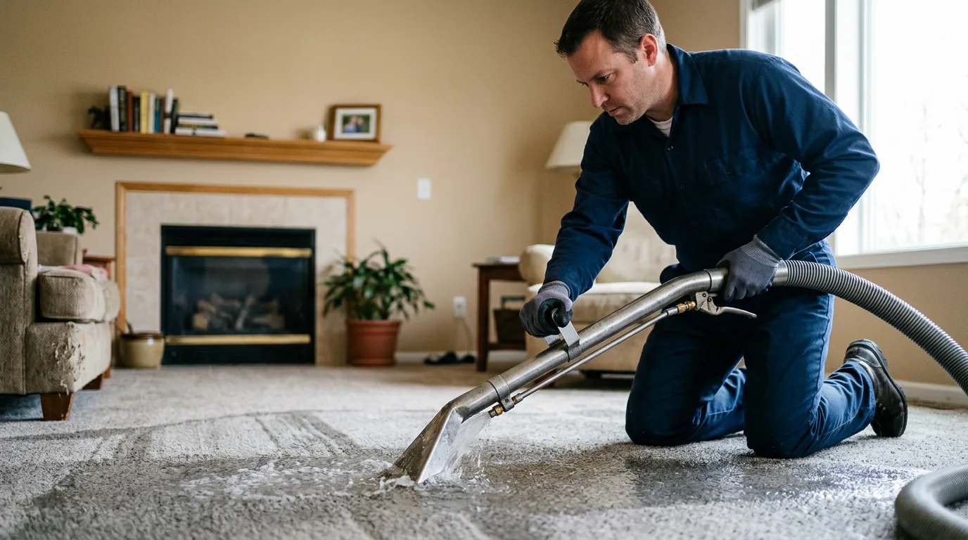 Water damage restoration technician working near Baker, CA